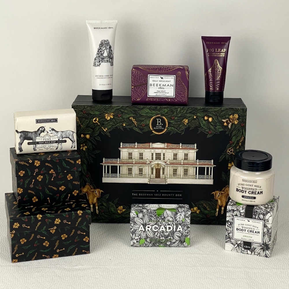 BEEKMAN 1802 BOUNTY BOX Arcadia & Fig Leaf GOAT MILK Body Hand Cream Bar Soap